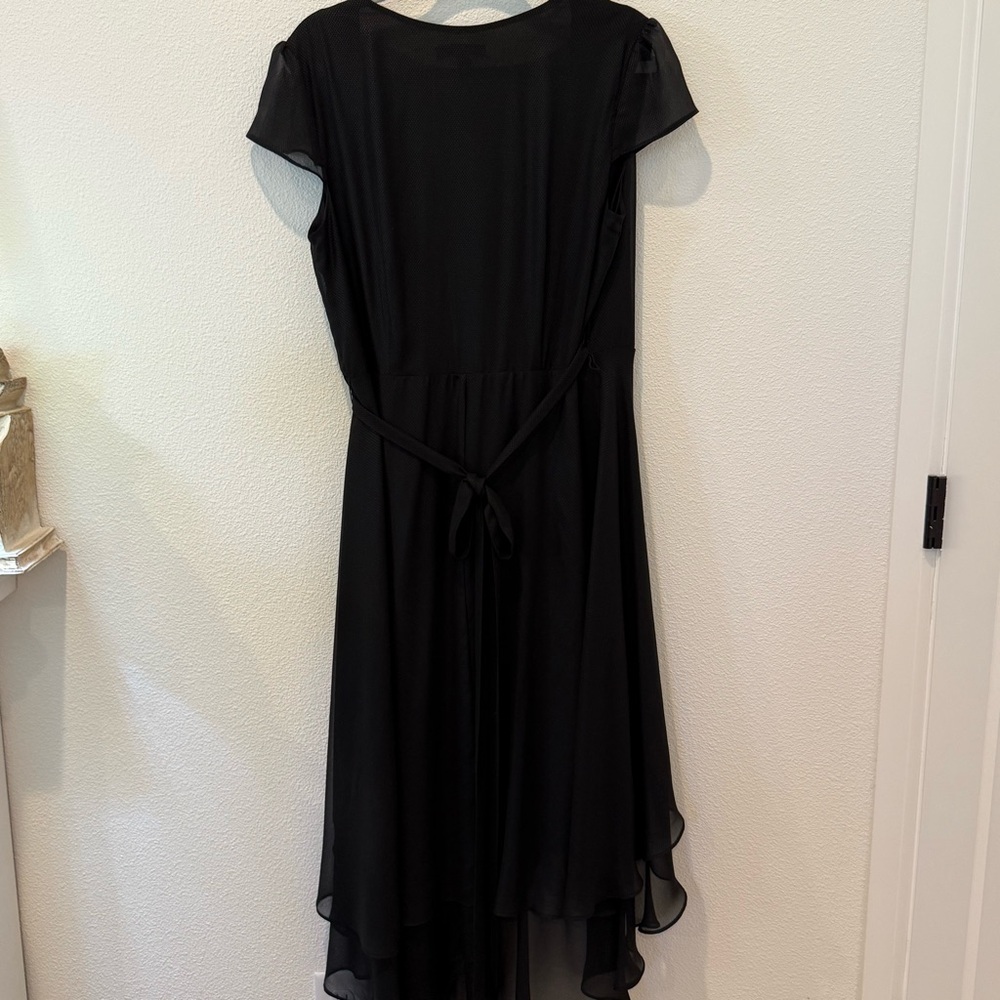 Betsey Johnson Little Black Dot V-Neck High Low Ruffle Cap Sleeve Wrap Dress 10 - Picture 7 of 16